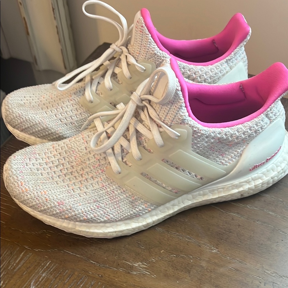 Adidas Women's White and Pink Running Shoes 8.5